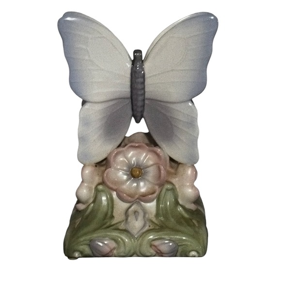 Vintage Sankyo Butterfly Flower Porcelain Music Box The Spring Figurine - Picture 1 of 6